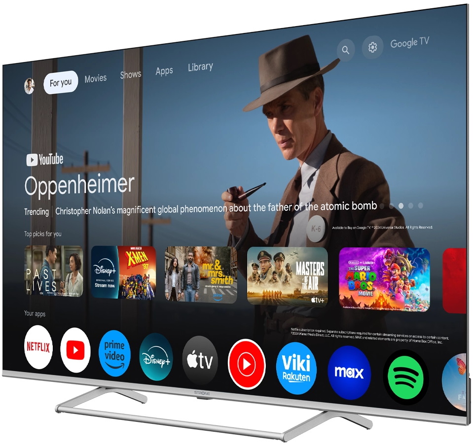 STRONG SMART QLED TV 50"/ SRT50UG8773C/ UHD/ 3840x2160/ DVB-T2/C/S2/ H.265/HEVC/ 4xHDMI/ 2xUSB/ Wi-Fi/ LAN/ G/ ANDROID14