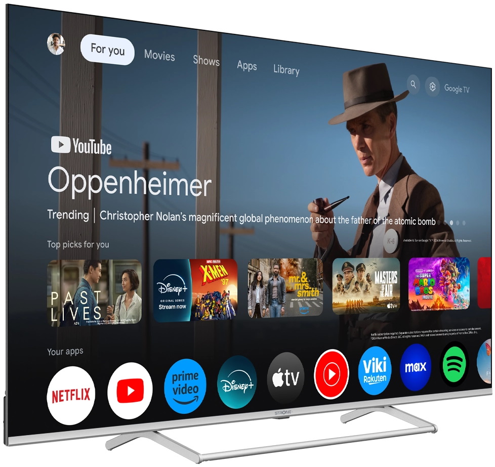 STRONG SMART QLED TV 55"/ SRT55UG8773C/ UHD/ 3840x2160/ DVB-T2/C/S2/ H.265/HEVC/ 4xHDMI/ 2xUSB/ Wi-Fi/ LAN/ G/ ANDROID14