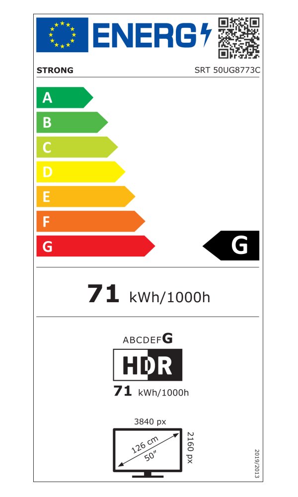 STRONG SMART QLED TV 50"/ SRT50UG8773C/ UHD/ 3840x2160/ DVB-T2/C/S2/ H.265/HEVC/ 4xHDMI/ 2xUSB/ Wi-Fi/ LAN/ G/ ANDROID14