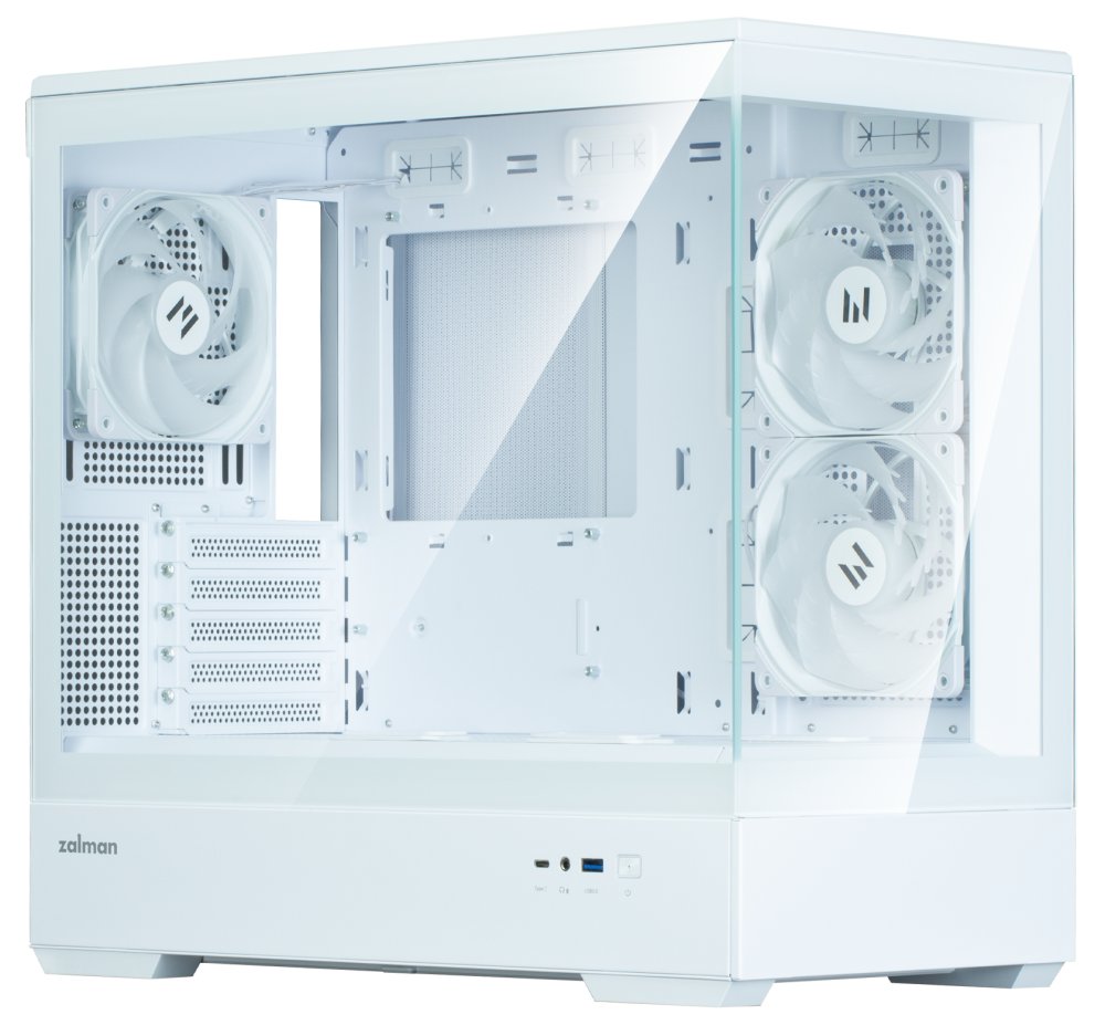 Zalman skříň P30 White V2/ miniT / 3x120mm fan ARGB / USB 3.0 / USB-C / temperované sklo / bílá