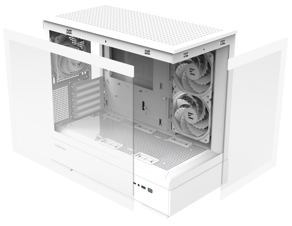 Zalman skříň P30 White V2/ miniT / 3x120mm fan ARGB / USB 3.0 / USB-C / temperované sklo / bílá