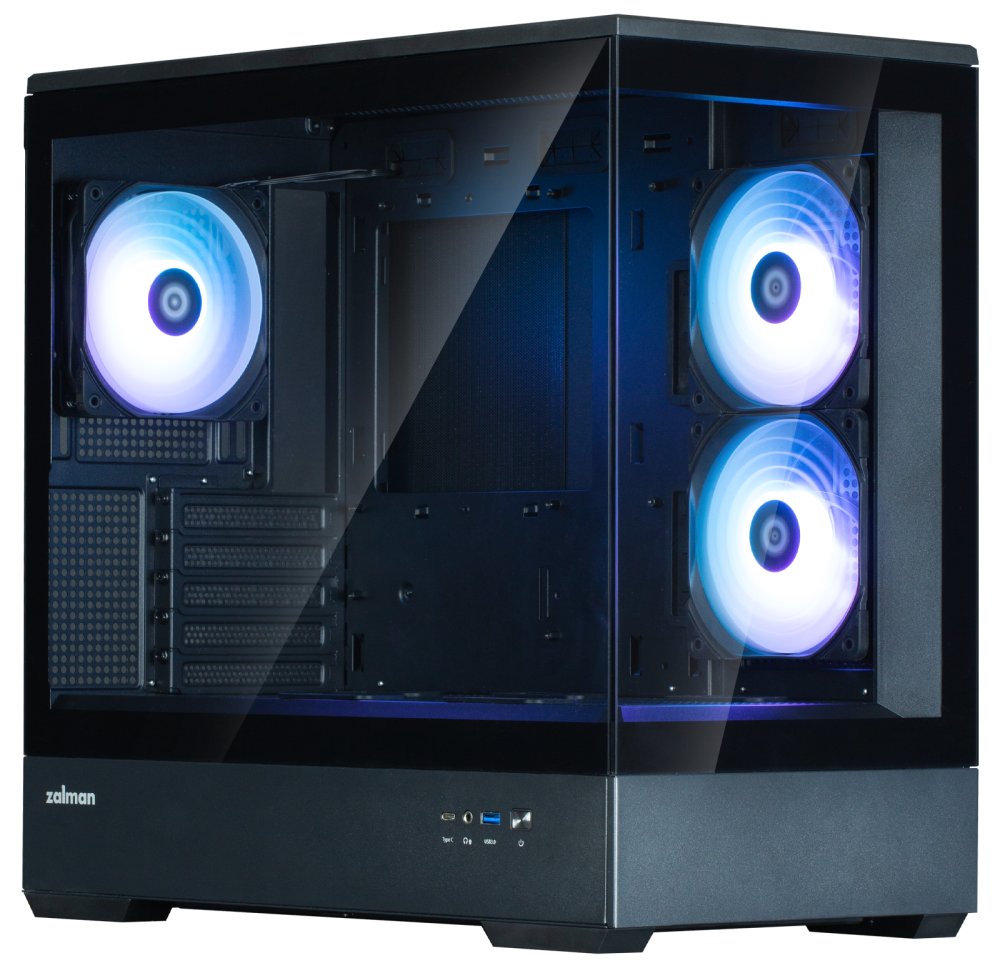 Zalman skříň P30 Black V2 / miniT / 3x120mm fan ARGB / USB 3.0 / USB-C / temperované sklo / černá