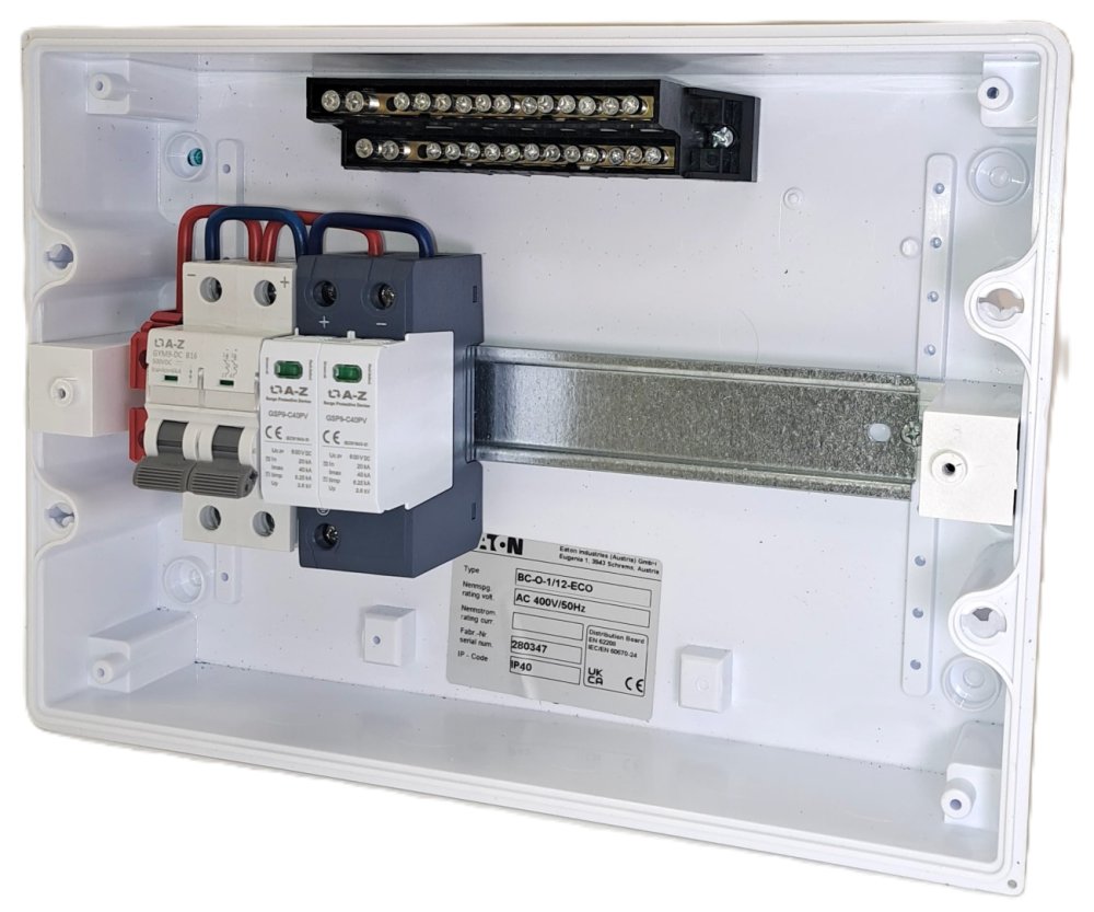 Solarmi DC05R osazený rozvaděč pro fotovoltaiku, svodič, odpojovač, pojistky, do 500V