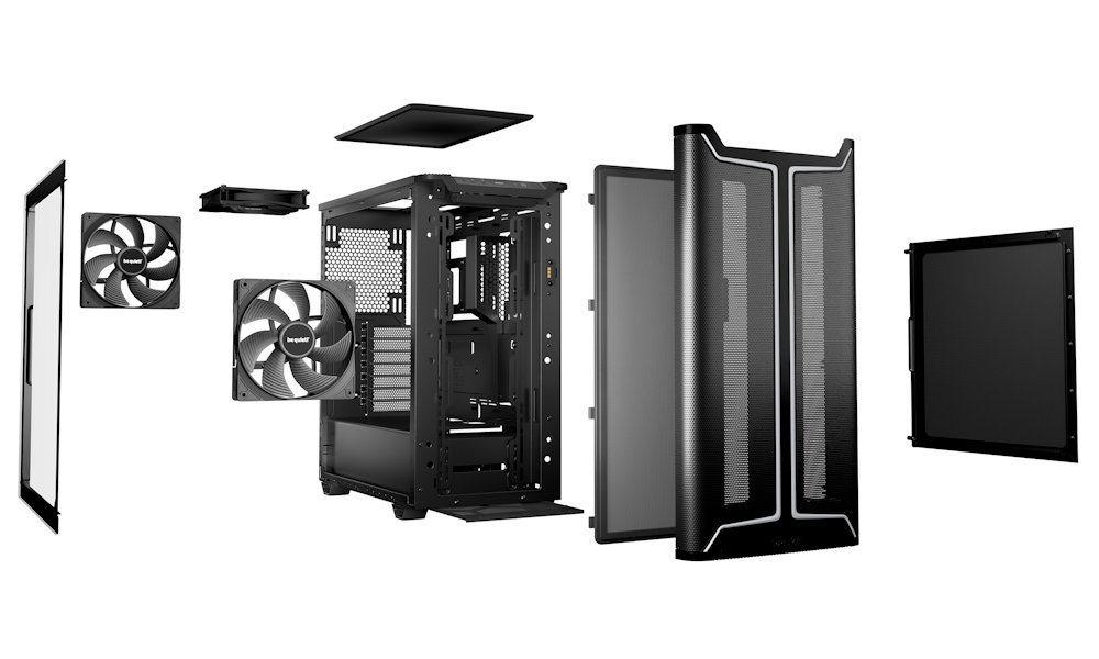 Be quiet! skříň PURE BASE 501DX / ATX / 3x140mm PWM fan / ARGB LED pásek / USB3.2 / temperované sklo / černá