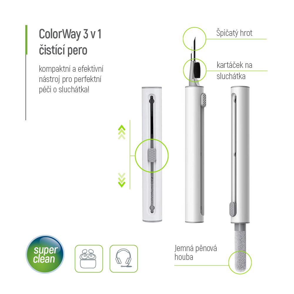 COLORWAY čistící sada 3v1 pro sluchátka
