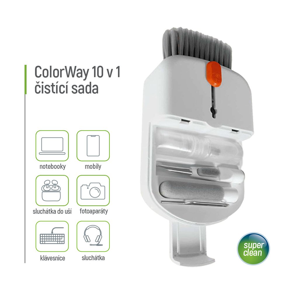COLORWAY čistící sada 10v1 pro sluchátka, klávesnice, obrazovky, foto a elektroniku