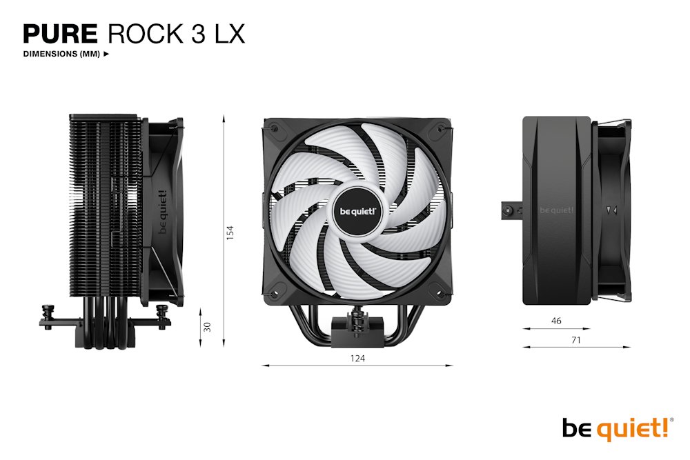 Be quiet! chladič CPU PURE ROCK 3 LX / 120mm PWM ARGB fan / 4xheatpipe / stříbrný