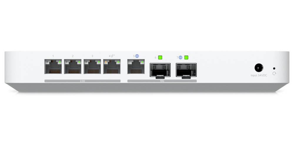 Ubiquiti UniFi Cloud Gateway Fiber - Router, Full UniFi OS, IDS/IPS, 5x 2.5GbE, 2x SFP+, slot NVMe SSD, 1x PoE+ (30W)