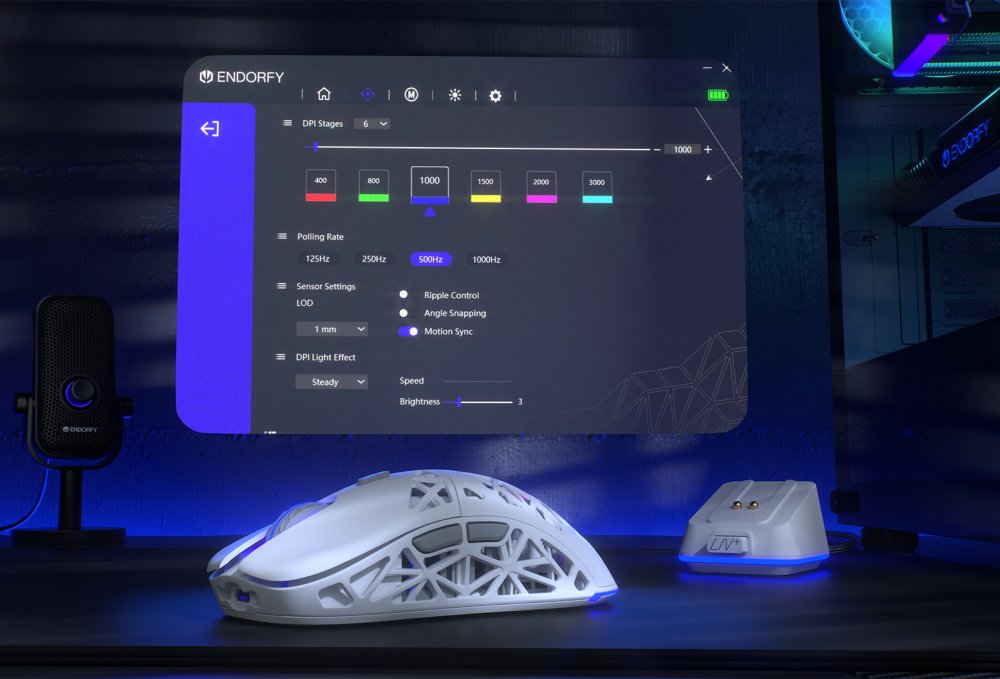 Endorfy myš LIV Plus Onyx White Wireless / PAW3395 / Khail GM 8.0 / bezdrátová / ultralehká / dockovací stanice / bílá