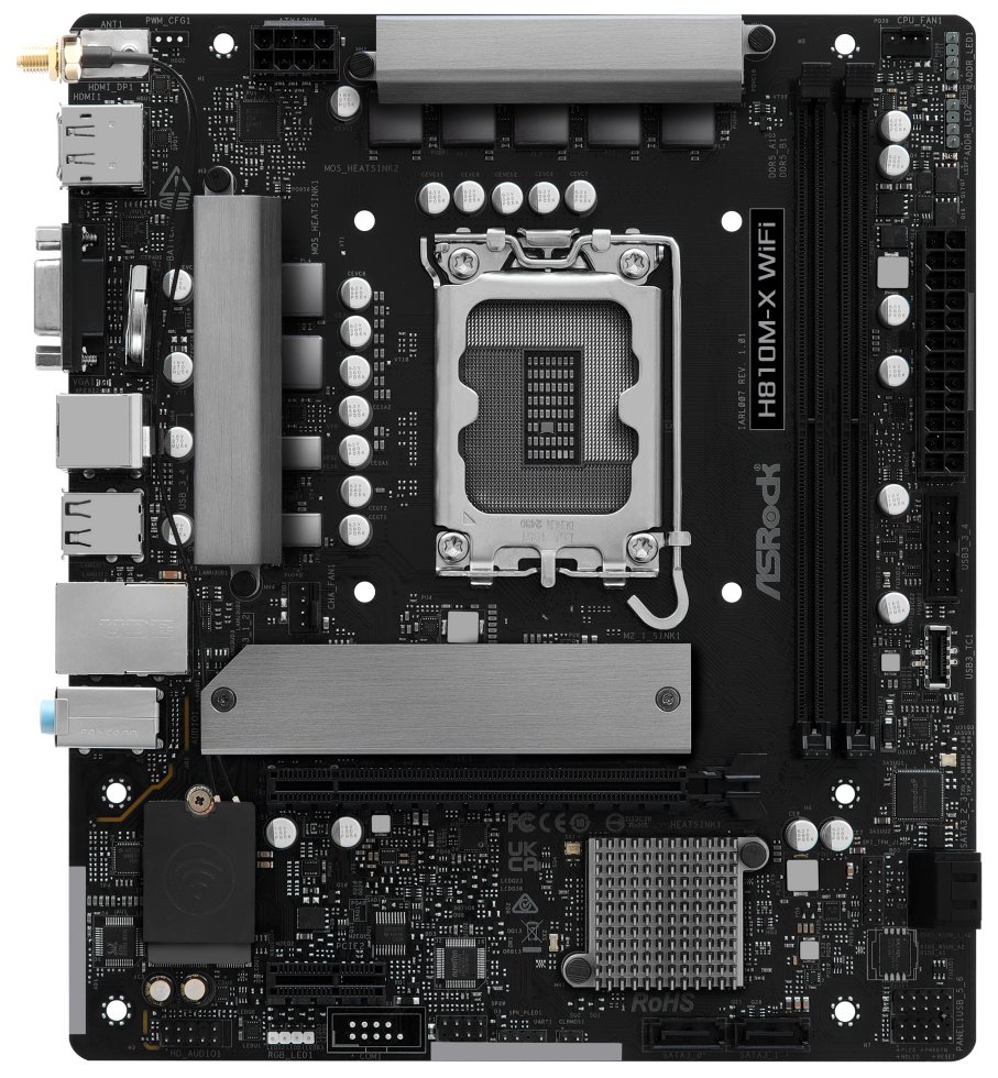 ASRock H810M-X WIFI / Intel H810 / LGA1851 / 2x DDR5 / M.2 / VGA / HDMI / DP / WiFi / mATX