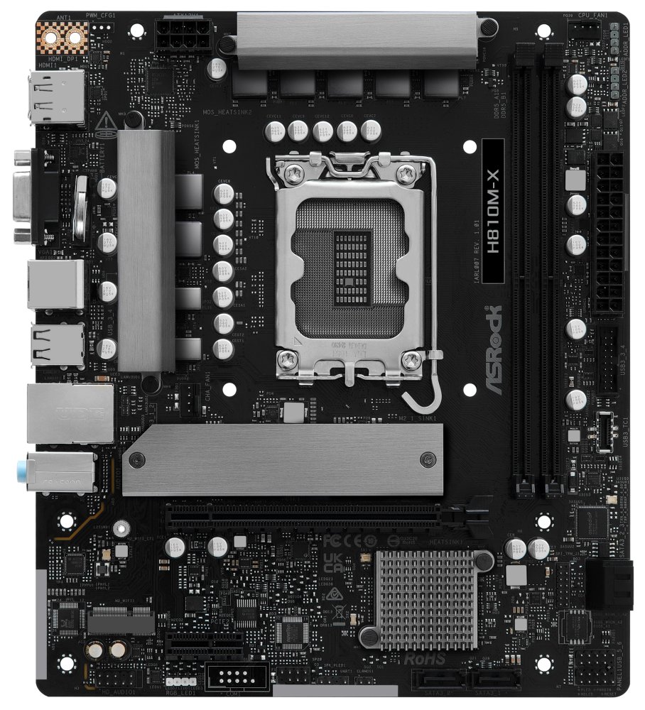 ASRock H810M-X / Intel H810 / LGA1851 / 2x DDR5 / M.2 / VGA / HDMI / DP / mATX