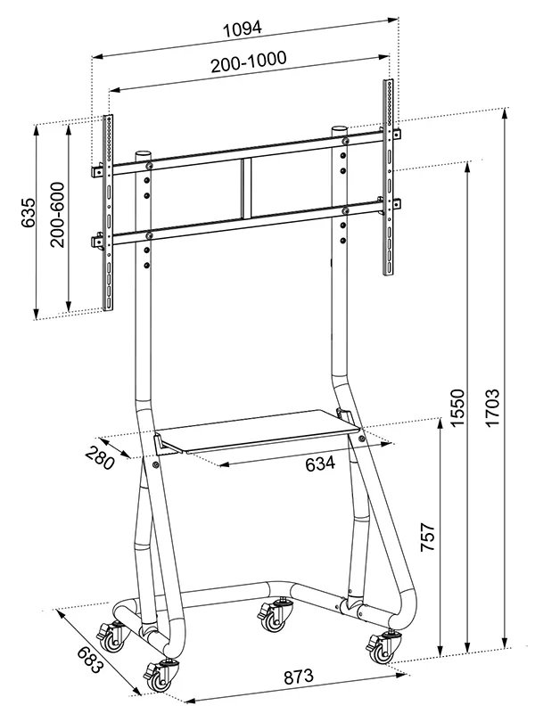 POŠKOZENÝ OBAL - Neomounts NS-M3800BLACK / Držák displeje /stojan+vozík/ 60"-100"/ VESA 1000X600/nosn. 100kg/nast.výšky/černý