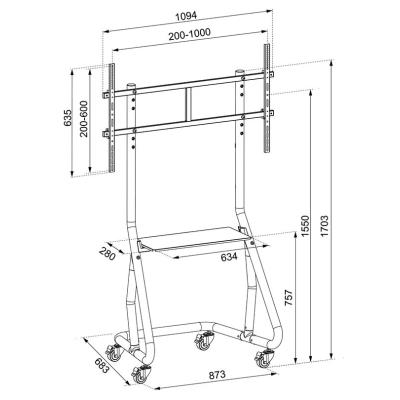 POŠKOZENÝ OBAL - Neomounts NS-M3800BLACK / Držák displeje /stojan+vozík/ 60"-100"/ VESA 1000X600/nosn. 100kg/nast.výšky/černý