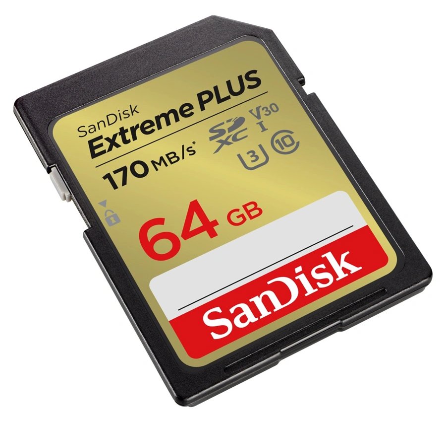 SanDisk Extreme PLUS 64GB SDXC / UHS-I, Class 10, U3, V30 /  up to 170MB/s & 80MB/s Read/Write / + 2 years RescuePRO
