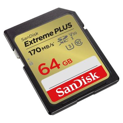SanDisk Extreme PLUS 64GB SDXC / UHS-I, Class 10, U3, V30 /  up to 170MB/s & 80MB/s Read/Write / + 2 years RescuePRO