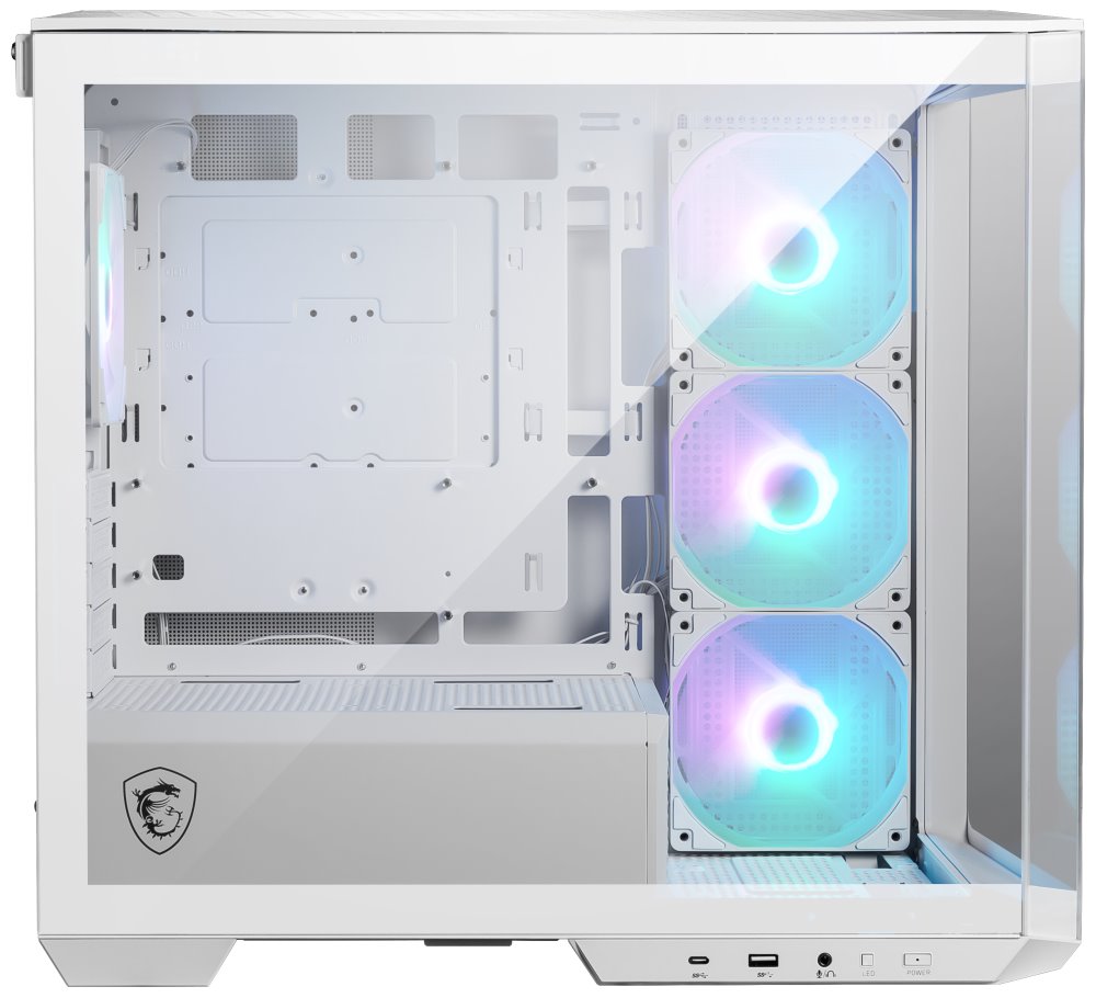 POUŽITÉ - MSI skříň MAG PANO M100R PZ White/ bez zdroje/ levé a přední sklo/ 4x 120 mm A-RGB fan/ 1x USB-C/ 1x USB3.2/ ...