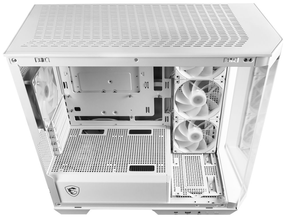 POUŽITÉ - MSI skříň MAG PANO M100R PZ White/ bez zdroje/ levé a přední sklo/ 4x 120 mm A-RGB fan/ 1x USB-C/ 1x USB3.2/ ...