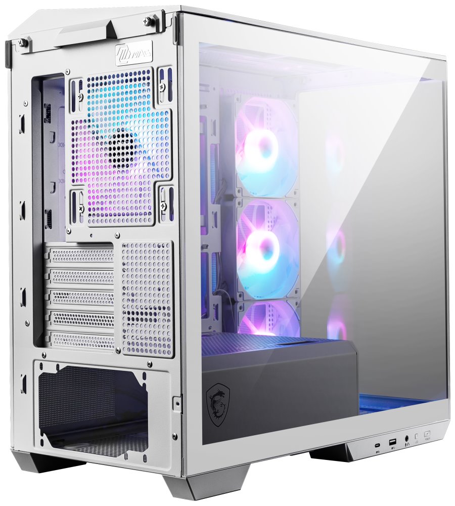 POUŽITÉ - MSI skříň MAG PANO M100R PZ White/ bez zdroje/ levé a přední sklo/ 4x 120 mm A-RGB fan/ 1x USB-C/ 1x USB3.2/ ...