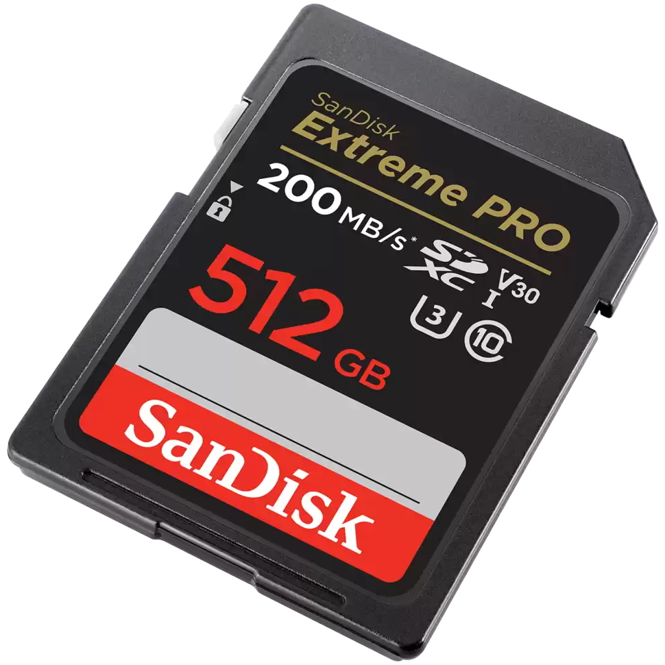 SanDisk Extreme PRO 512GB SDXC / UHS-I, Class 10, U3, V30 /  up to 200MB/s & 140MB/s Read/Write / + 2 years RescuePRO