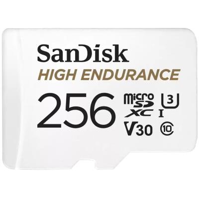 SanDisk High Endurance microSDXC 256GB / C10, U3, V30 / Full HD / 4K videos / dash cams & home monitoring / + SD Adaptér