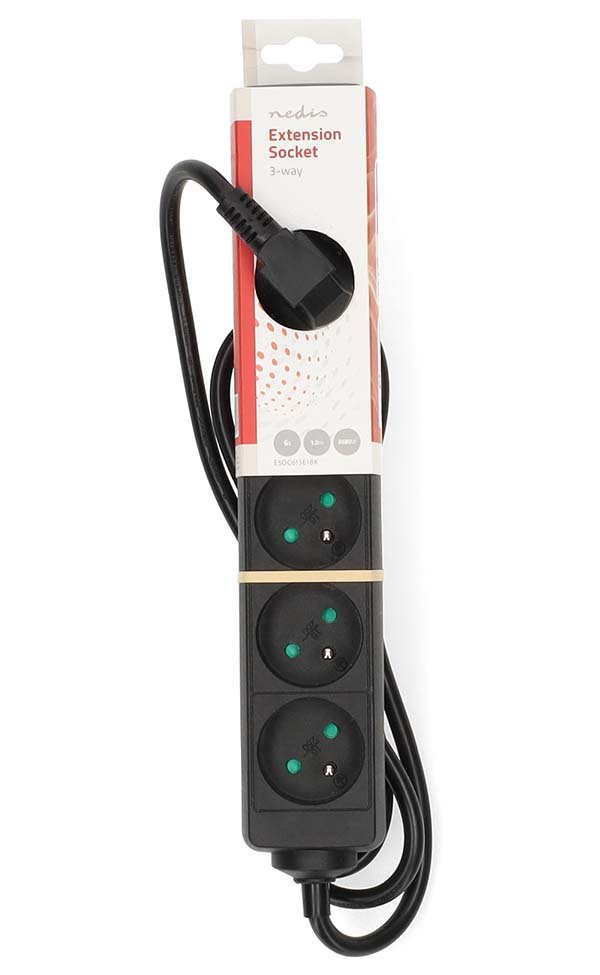 NEDIS napájecí prodlužovací zásuvka/ úhlová/ 6x zásuvka/ černá/ 1,5m