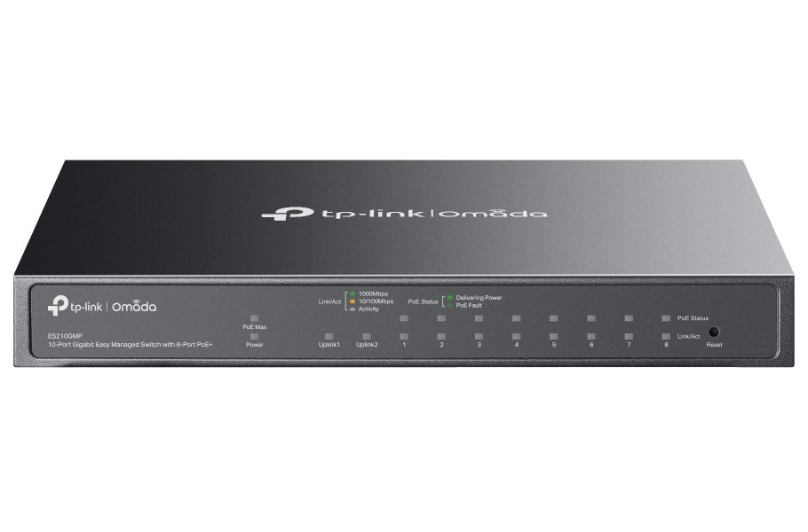 TP-Link ES210GMP, Omada 10-Port Gigabit Easy Managed Switch, 1x GLAN, 1x SFP, 8x GLAN PoE+, 123W PoE budget