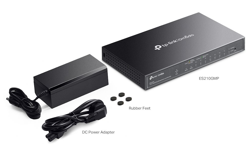TP-Link ES210GMP, Omada 10-Port Gigabit Easy Managed Switch, 1x GLAN, 1x SFP, 8x GLAN PoE+, 123W PoE budget