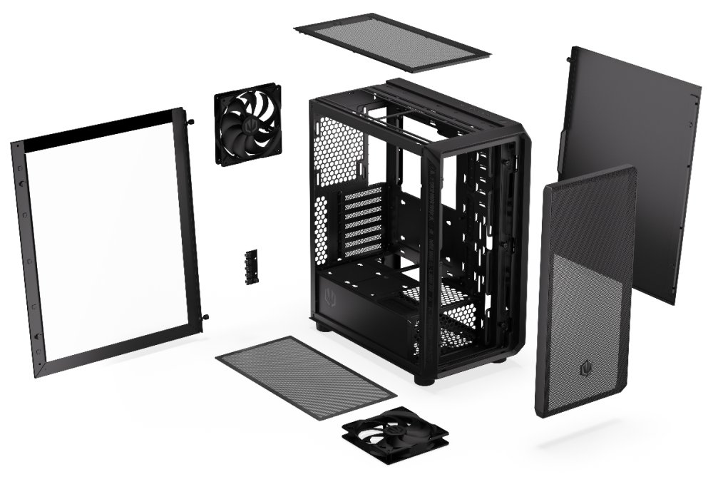 Endorfy skříň Arx 500 Core / ATX / 2 x 140mm fan (až 7 fans) / 2xUSB-A / USB-C / tvrzené sklo  / mesh panel /  černá