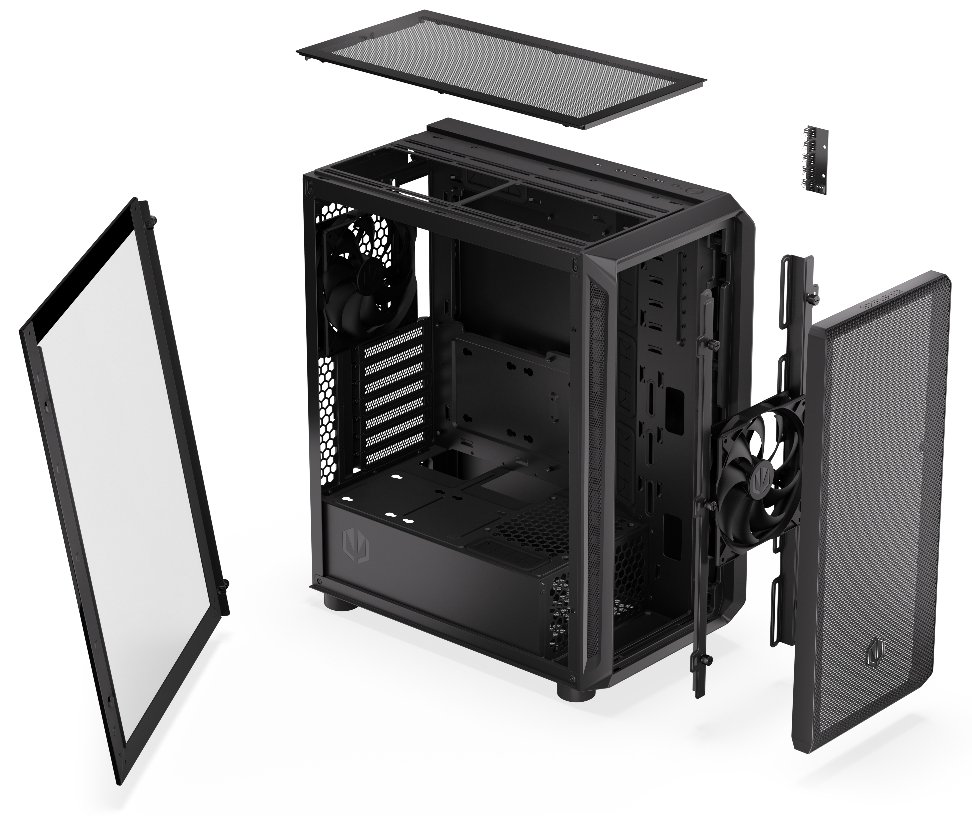 Endorfy skříň Arx 500 Core / ATX / 2 x 140mm fan (až 7 fans) / 2xUSB-A / USB-C / tvrzené sklo  / mesh panel /  černá