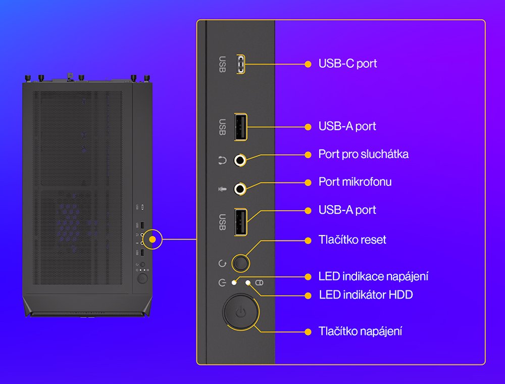 Endorfy skříň Arx 500 Core / ATX / 2 x 140mm fan (až 7 fans) / 2xUSB-A / USB-C / tvrzené sklo  / mesh panel /  černá