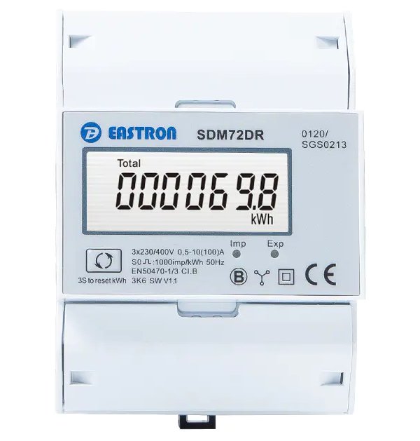 Eastron SDM72DR-MID, Multifunkční elektroměr, aktuální výkon, celková spotřeba, pulsní výstup, třífázový, 100A