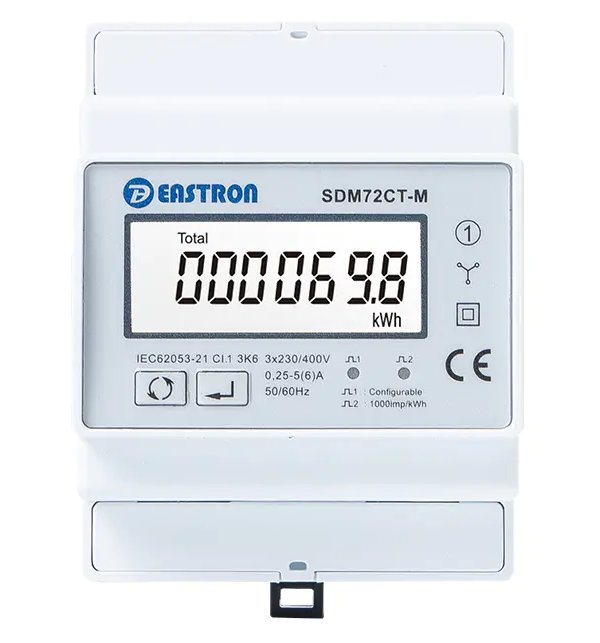Eastron SDM72CT-M, RS485 Modbus, třífázový, pulsní výstupy, obousměrné měření