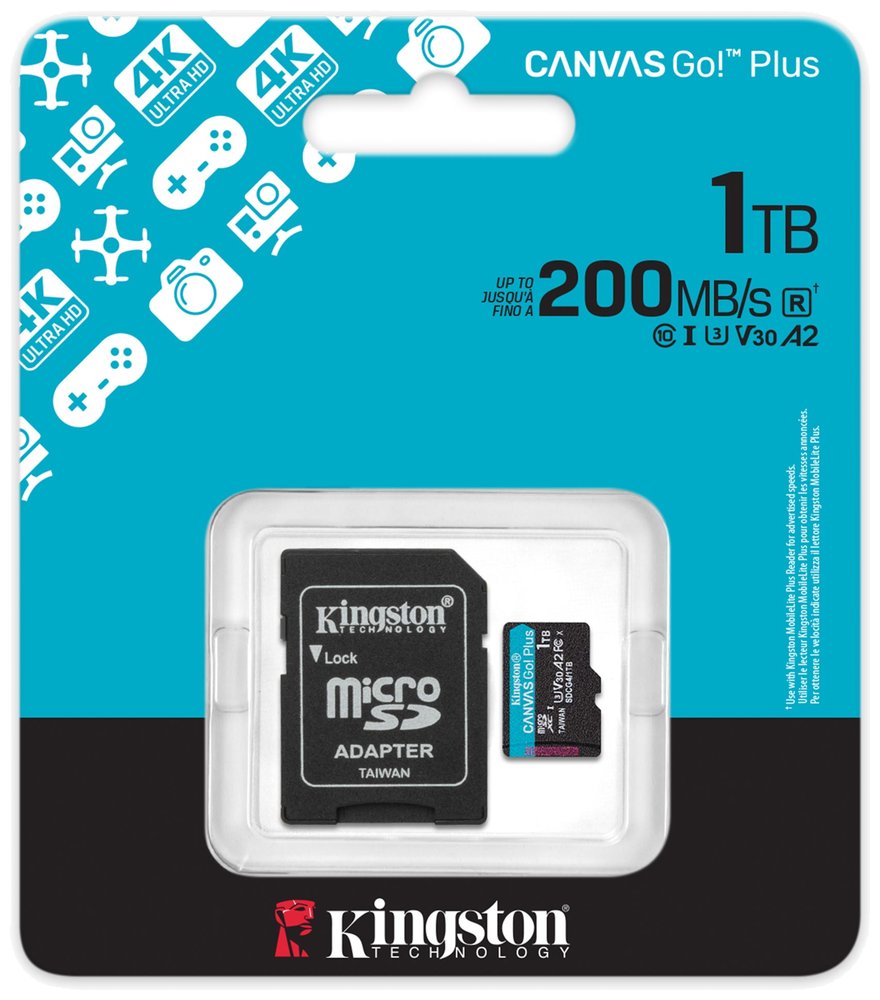 KINGSTON Canvas Go Plus Gen4 1TB microSDXC / C10 / UHS-I U3 V30 / up to  200MB/s / vč. adaptéru