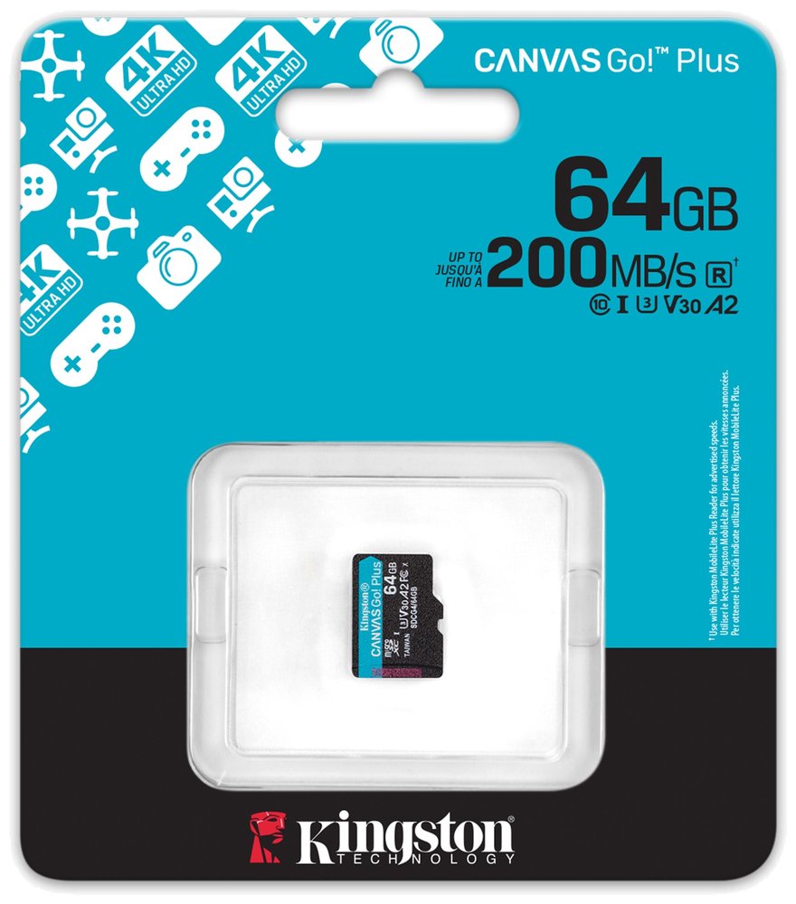 KINGSTON Canvas Go Plus Gen4 64GB microSDXC / C10 / UHS-I U3 V30 / up to  200MB/s / bez adaptéru