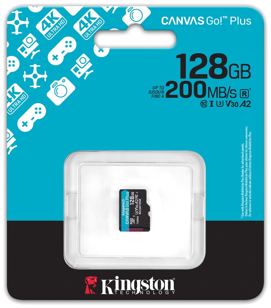 KINGSTON Canvas Go Plus Gen4 128GB microSDXC / C10 / UHS-I U3 V30 / up to  200MB/s / bez adaptéru