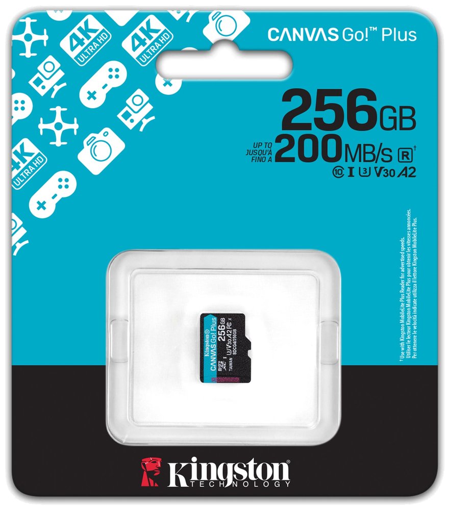 KINGSTON Canvas Go Plus Gen4 256GB microSDXC / C10 / UHS-I U3 V30 / up to  200MB/s / bez adaptéru