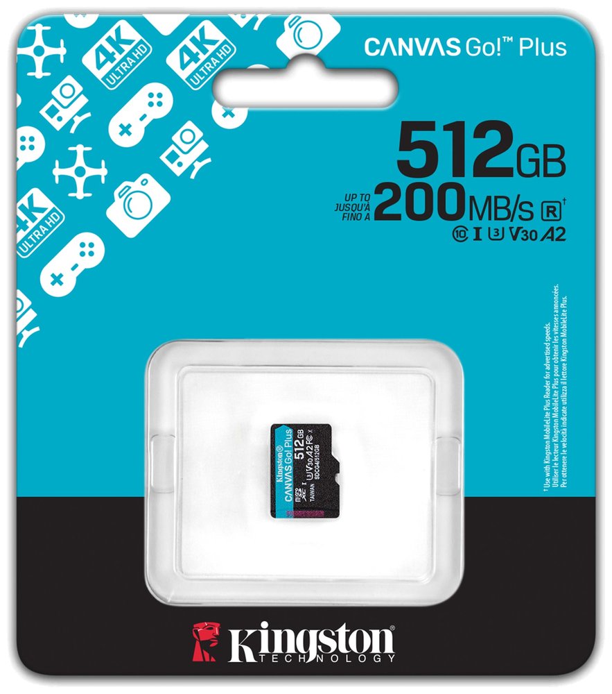 KINGSTON Canvas Go Plus Gen4 512GB microSDXC / C10 / UHS-I U3 V30 / up to  200MB/s / bez adaptéru