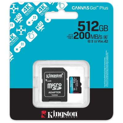 KINGSTON Canvas Go Plus Gen4 512GB microSDXC / C10 / UHS-I U3 V30 / up to  200MB/s / vč. adaptéru