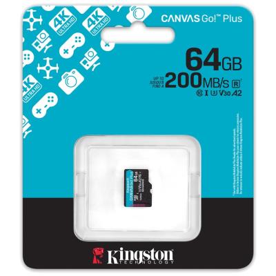 KINGSTON Canvas Go Plus Gen4 64GB microSDXC / C10 / UHS-I U3 V30 / up to  200MB/s / bez adaptéru