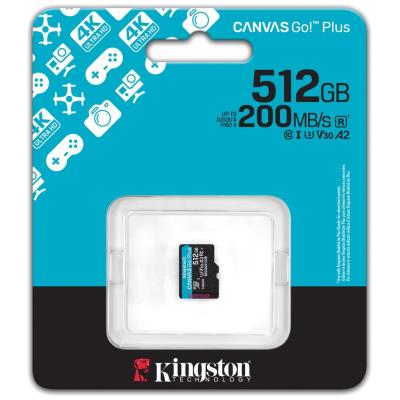 KINGSTON Canvas Go Plus Gen4 512GB microSDXC / C10 / UHS-I U3 V30 / up to  200MB/s / bez adaptéru