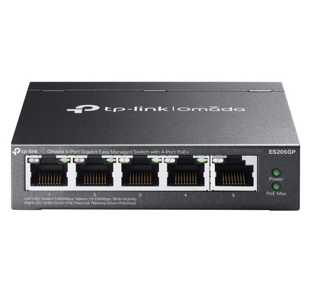 TP-Link ES205GP, Omada 5-Port Gigabit Easy Managed Switch, 1x GLAN, 4x GLAN PoE+, 65W PoE budget