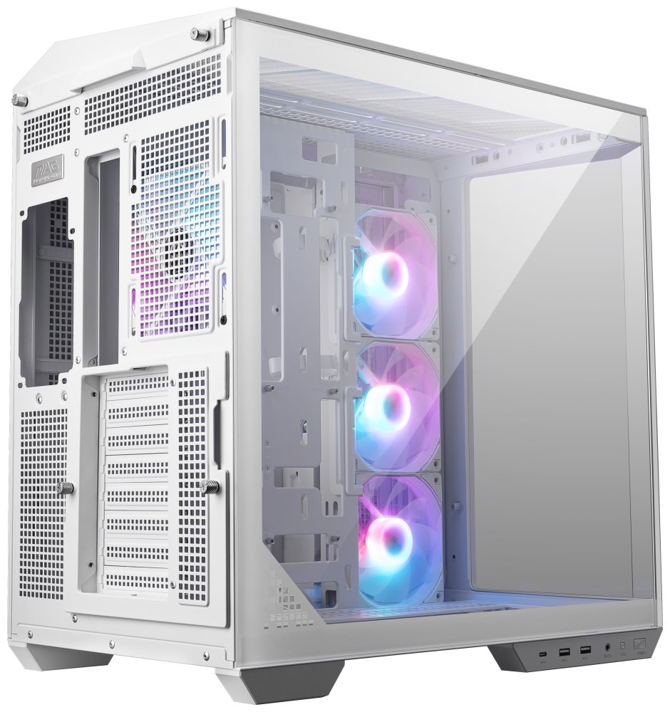 POŠKOZENÝ OBAL - MSI skříň MAG PANO 100R PZ White/ bez zdroje/ levé a přední sklo/ 4x 120 mm A-RGB fan/ 1x USB-C/ 1x USB3.2/ b...