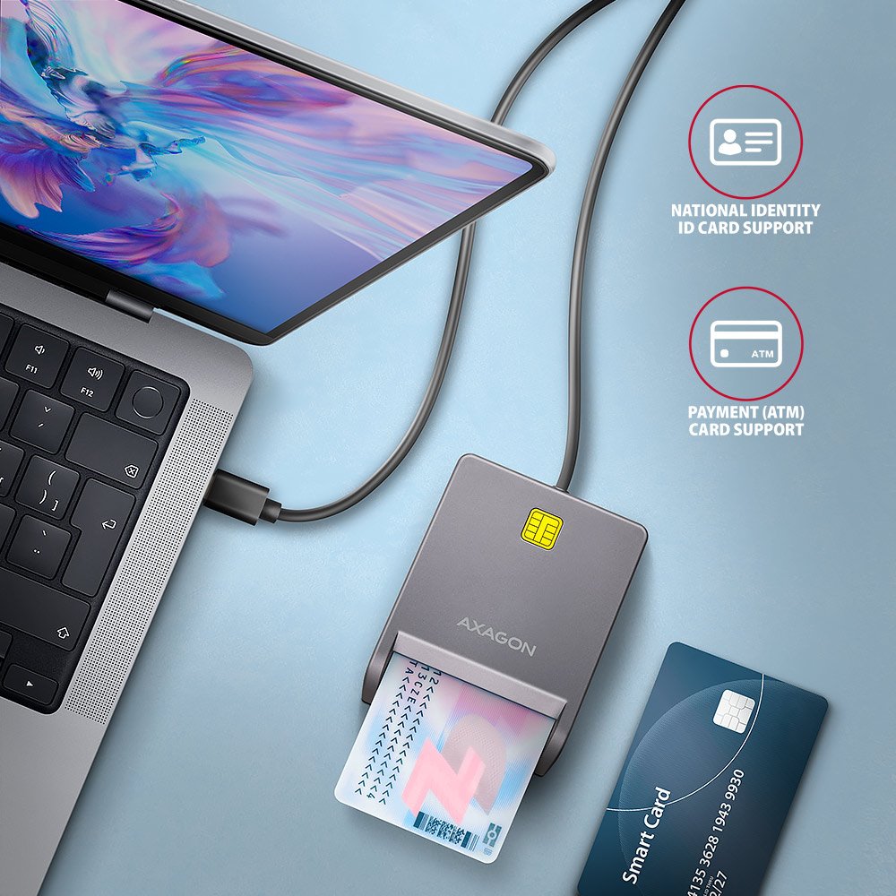 AXAGON čtečka kontaktních smart karet USB-C (eObčanka) / Smart Card / CRE-SM3TC / USB type-C / 1,2m