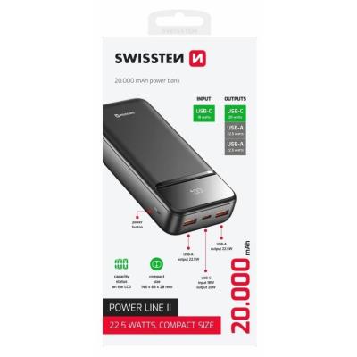 Swissten Power bank 20000 mAh POWER LINE II - černá