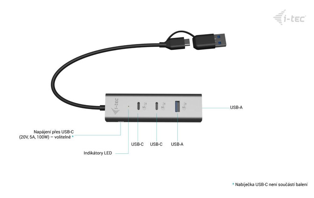 i-tec univerzální nabíjecí Metal HUB 2x USB-C + 2x USB-A Port, PD 85W