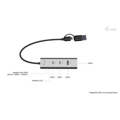i-tec univerzální nabíjecí Metal HUB 2x USB-C + 2x USB-A Port, PD 85W