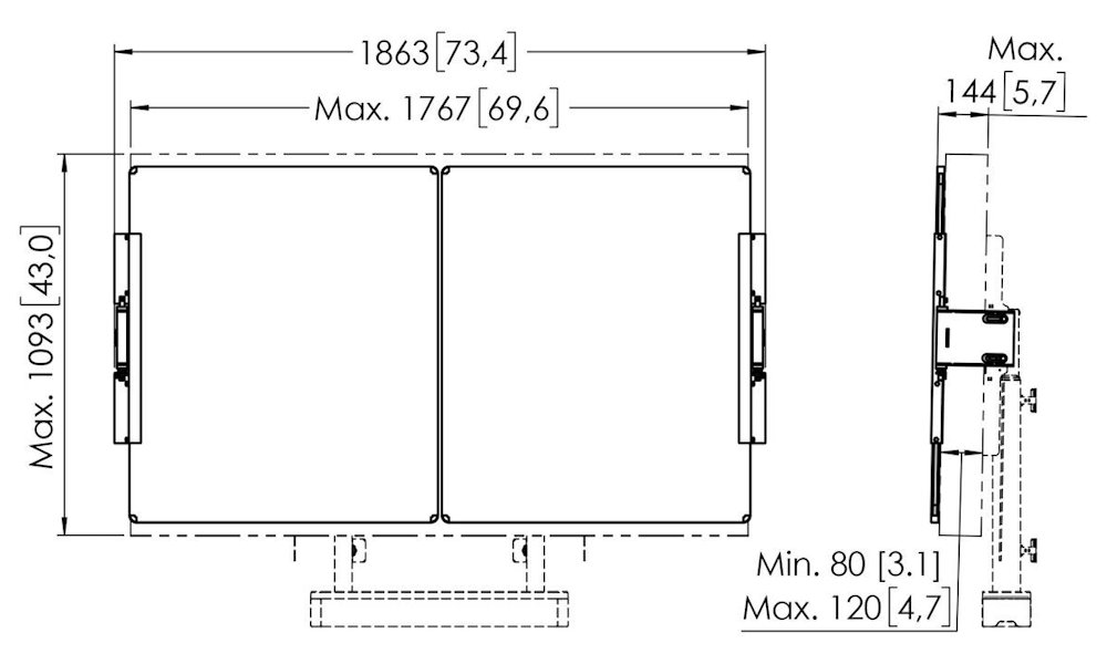Vogels Postranní tabule 75" pro elektrický lift RISE s montáží podlaha-stěna, křídla bílá zvenku , zelená zevnitř