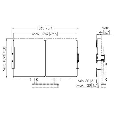 Vogels Postranní tabule 75" pro elektrický lift RISE s montáží podlaha-stěna, křídla bílá zvenku , zelená zevnitř