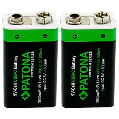 PATONA nabíjecí baterie 6F22/LR22 Li-lon 400mAh 9V s USB-C nabíjením, 2ks v balení