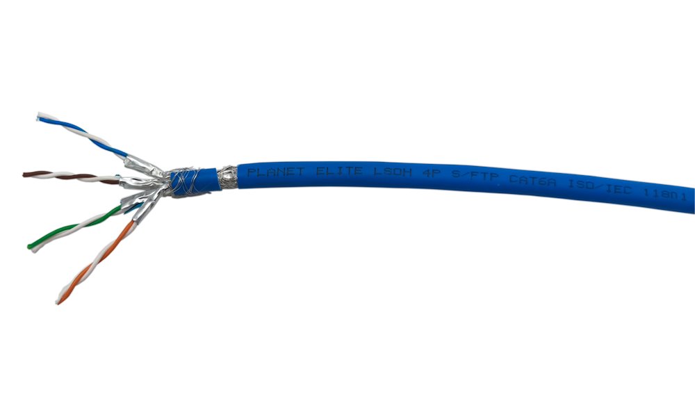 PLANET kabel SFTP, drát, Cat 6A, 4p, 500MHz, LS0H, stíněný každý pár,Planet Elite, modrý, Dca, balení 500m